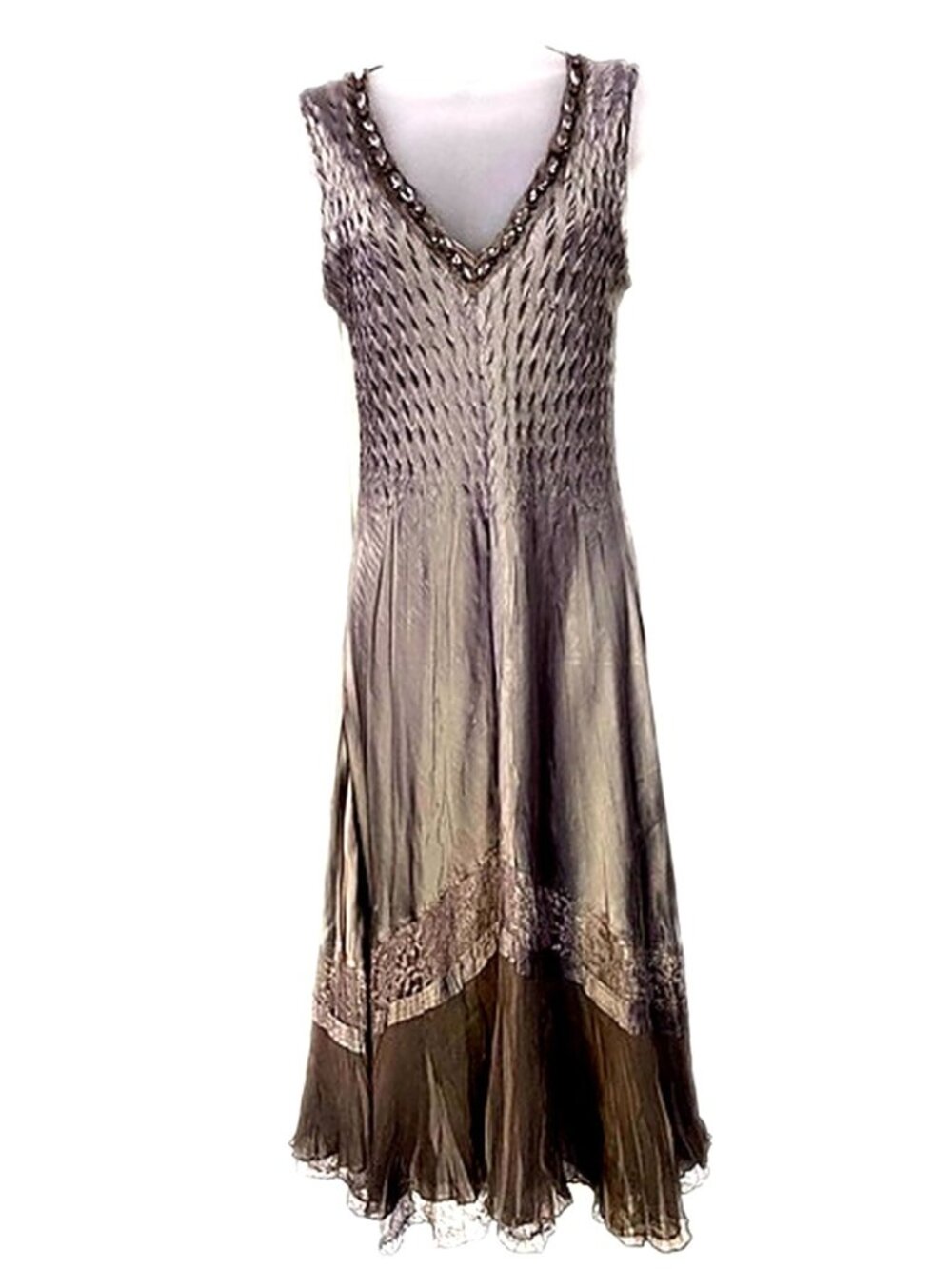 Komarov Dress Beaded Dress Charmeuse & Chiffon Tiered Dress size Medium